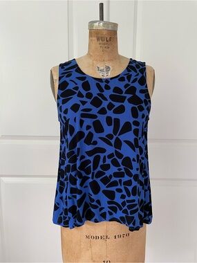 Ava Sky Blue & Black Printed Sleeveless Women's Top, XS